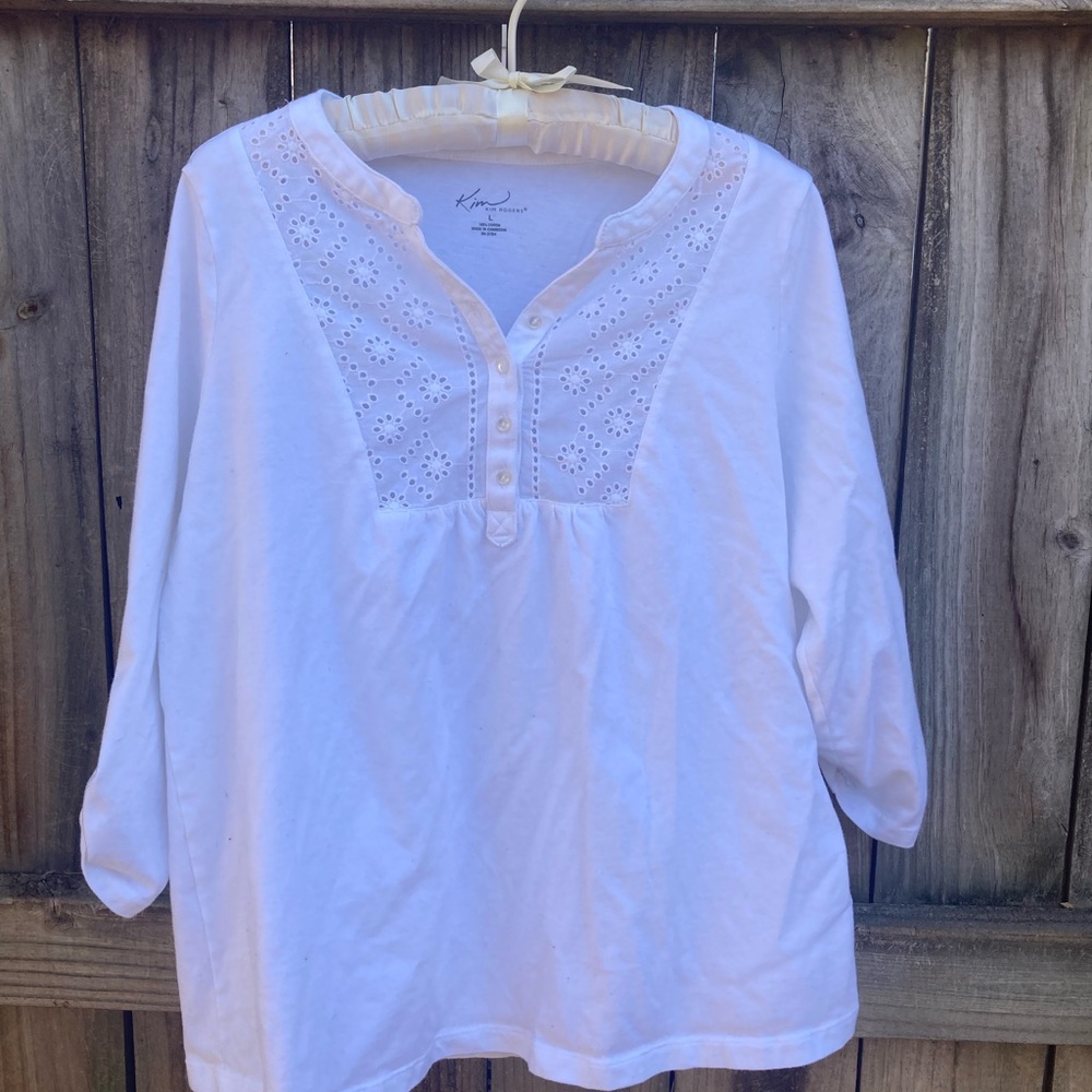 Kim Rogers white cotton eyelet top